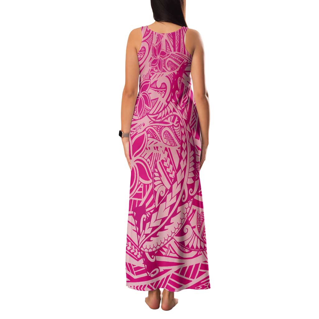 Beige Gradient Polynesia Tank Maxi Dress Hawaiian Tribal Hammerhead Shark Tattoo