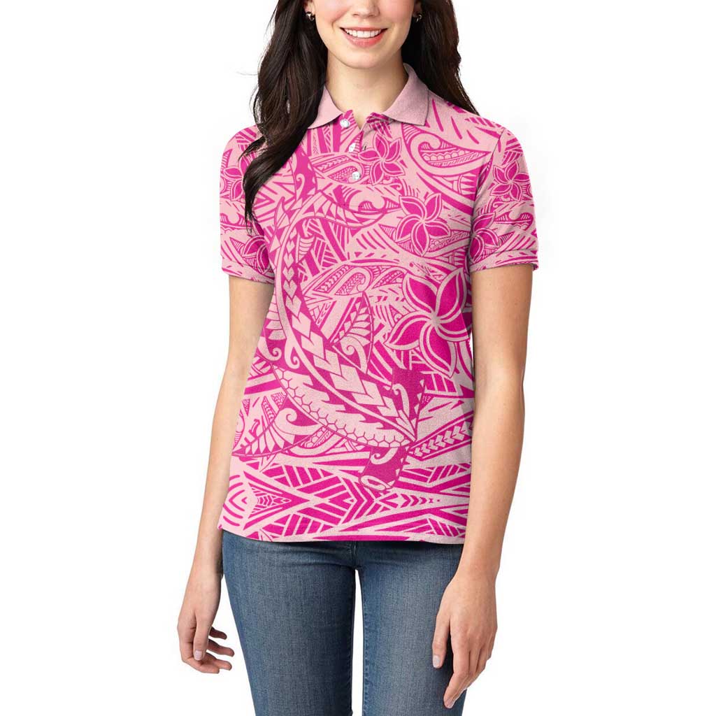 Beige Gradient Polynesia Women Polo Shirt Hawaiian Tribal Hammerhead Shark Tattoo