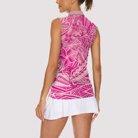 Beige Gradient Polynesia Women Sleeveless Polo Shirt Hawaiian Tribal Hammerhead Shark Tattoo