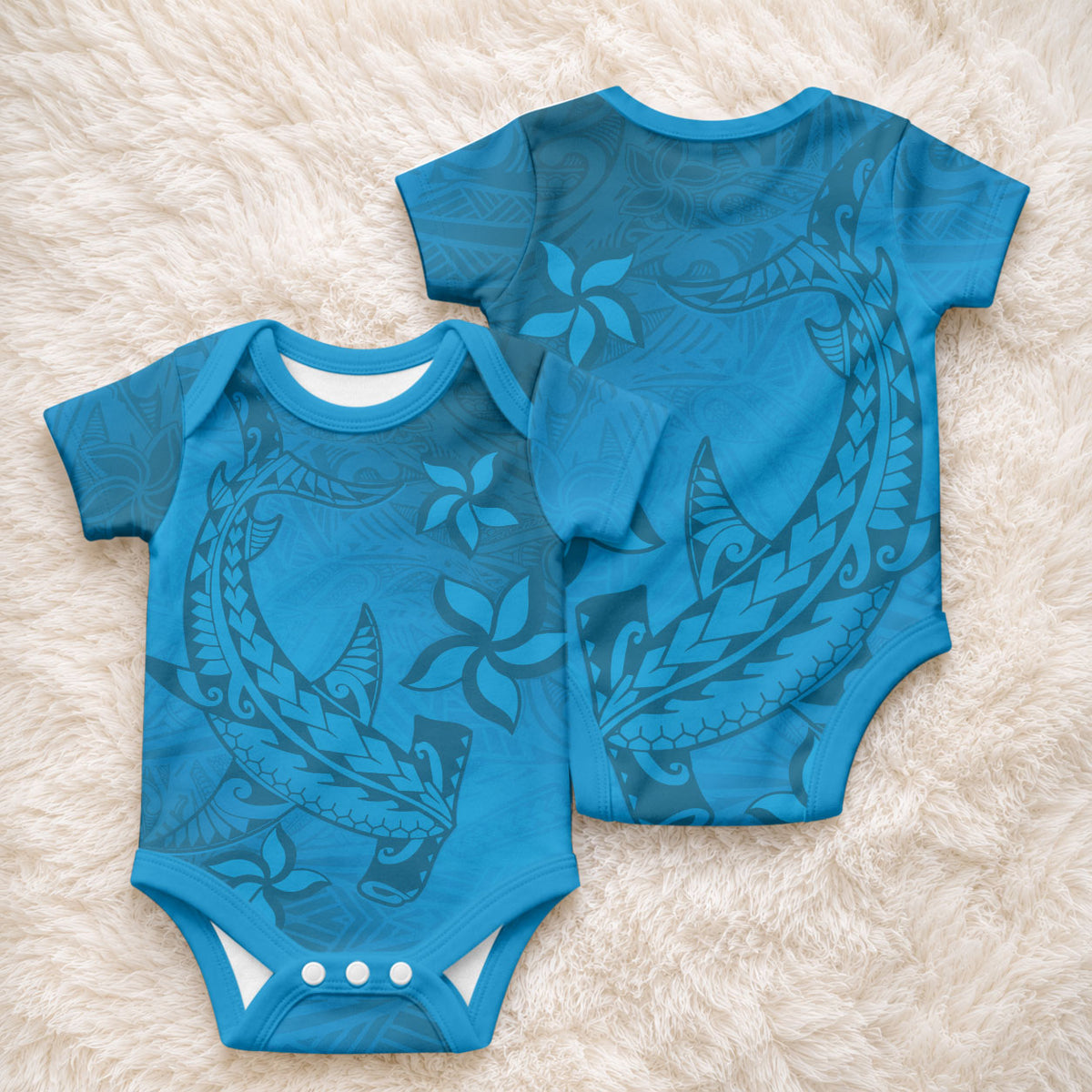 Blue Gradient Polynesia Baby Onesie Hawaiian Tribal Hammerhead Shark Tattoo