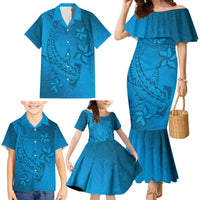 Blue Gradient Polynesia Family Matching Mermaid Dress and Hawaiian Shirt Hawaiian Tribal Hammerhead Shark Tattoo LT14 - Polynesian Pride