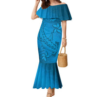 Blue Gradient Polynesia Family Matching Mermaid Dress and Hawaiian Shirt Hawaiian Tribal Hammerhead Shark Tattoo LT14 Mom's Dress Blue - Polynesian Pride