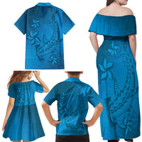 Blue Gradient Polynesia Family Matching Off Shoulder Maxi Dress and Hawaiian Shirt Hawaiian Tribal Hammerhead Shark Tattoo LT14 - Polynesian Pride