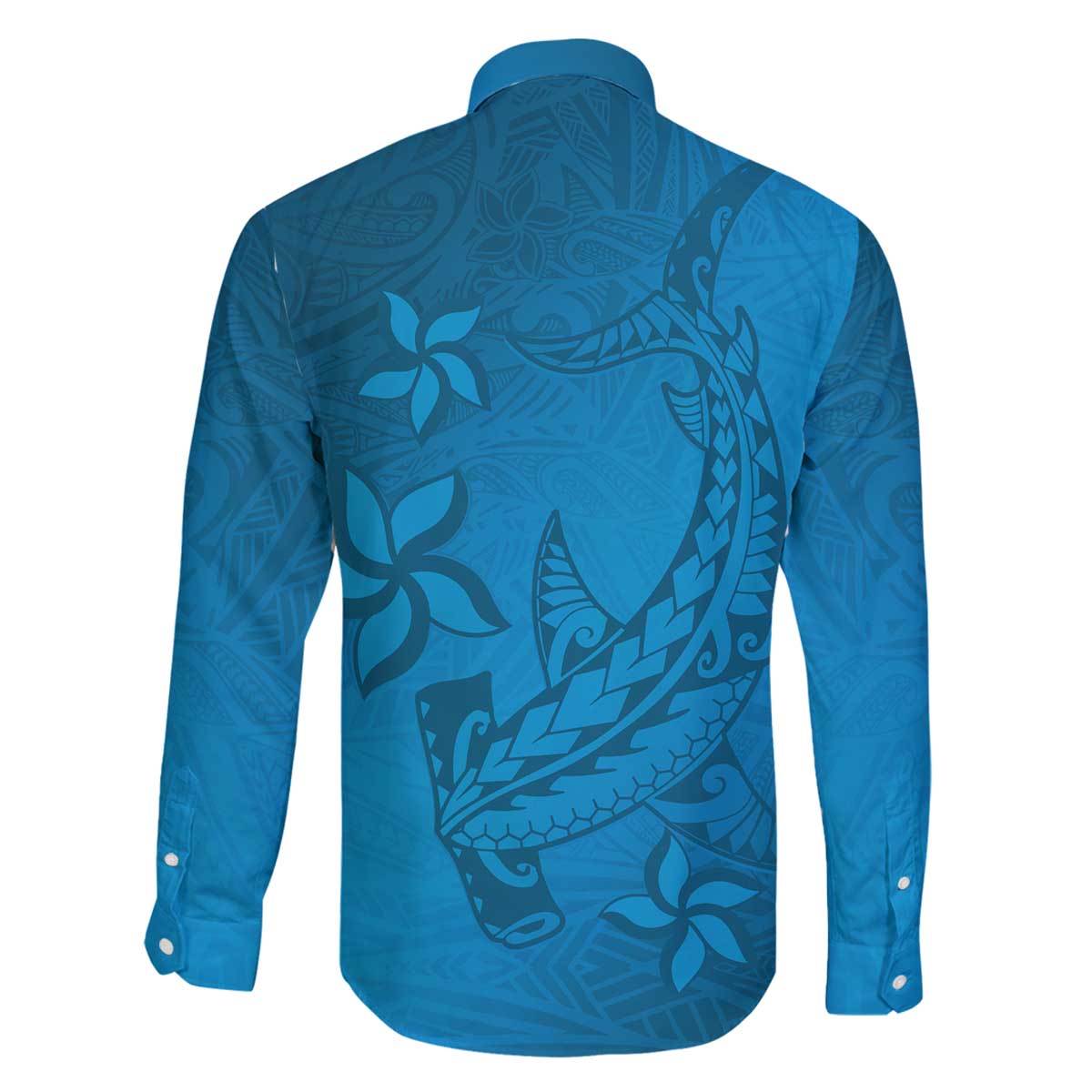 Blue Gradient Polynesia Family Matching Puletasi and Hawaiian Shirt Hawaiian Tribal Hammerhead Shark Tattoo LT14 - Polynesian Pride