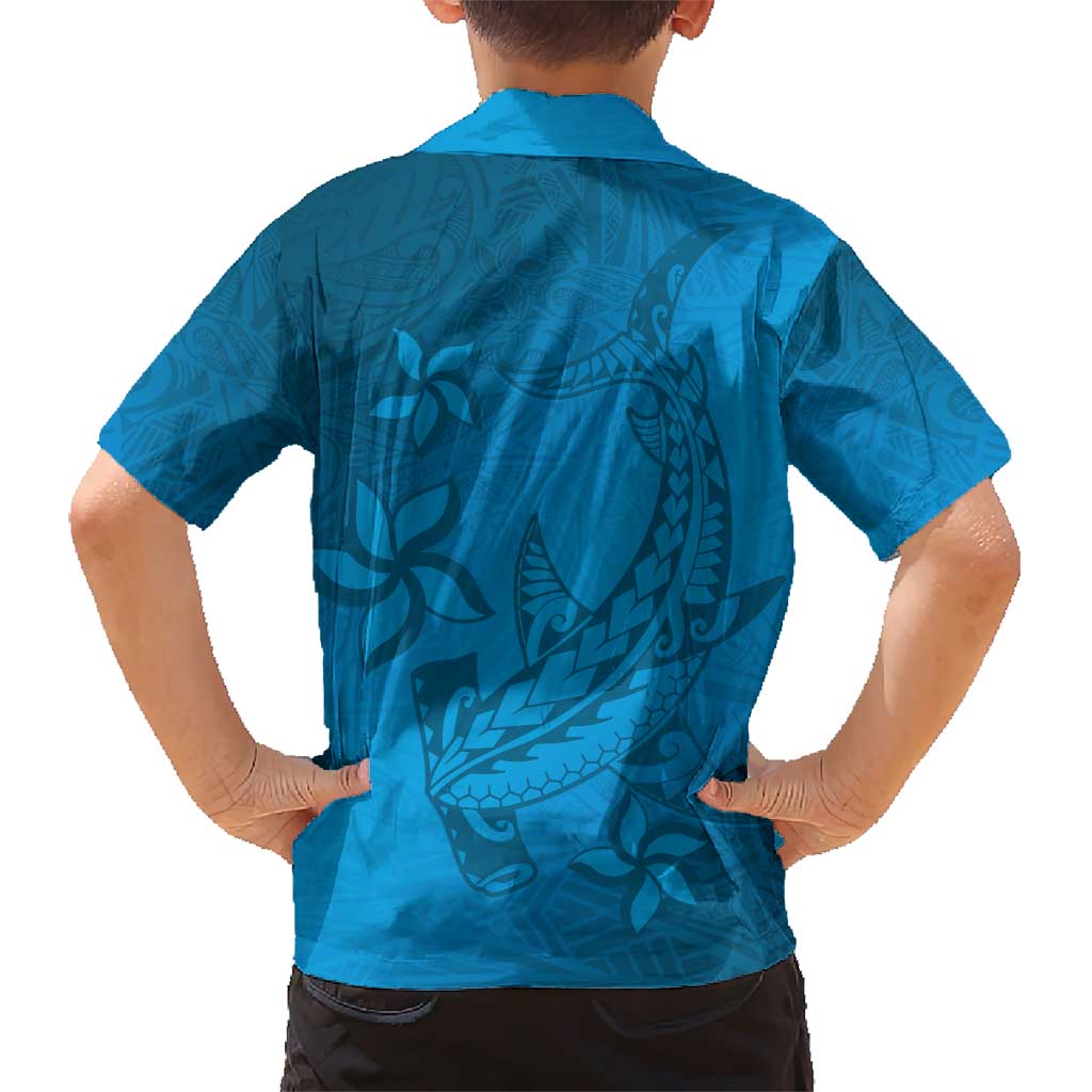 Blue Gradient Polynesia Family Matching Short Sleeve Bodycon Dress and Hawaiian Shirt Hawaiian Tribal Hammerhead Shark Tattoo LT14 - Polynesian Pride