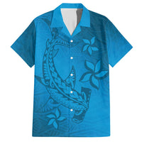 Blue Gradient Polynesia Family Matching Short Sleeve Bodycon Dress and Hawaiian Shirt Hawaiian Tribal Hammerhead Shark Tattoo LT14 Dad's Shirt - Short Sleeve Blue - Polynesian Pride