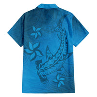 Blue Gradient Polynesia Family Matching Summer Maxi Dress and Hawaiian Shirt Hawaiian Tribal Hammerhead Shark Tattoo LT14 - Polynesian Pride