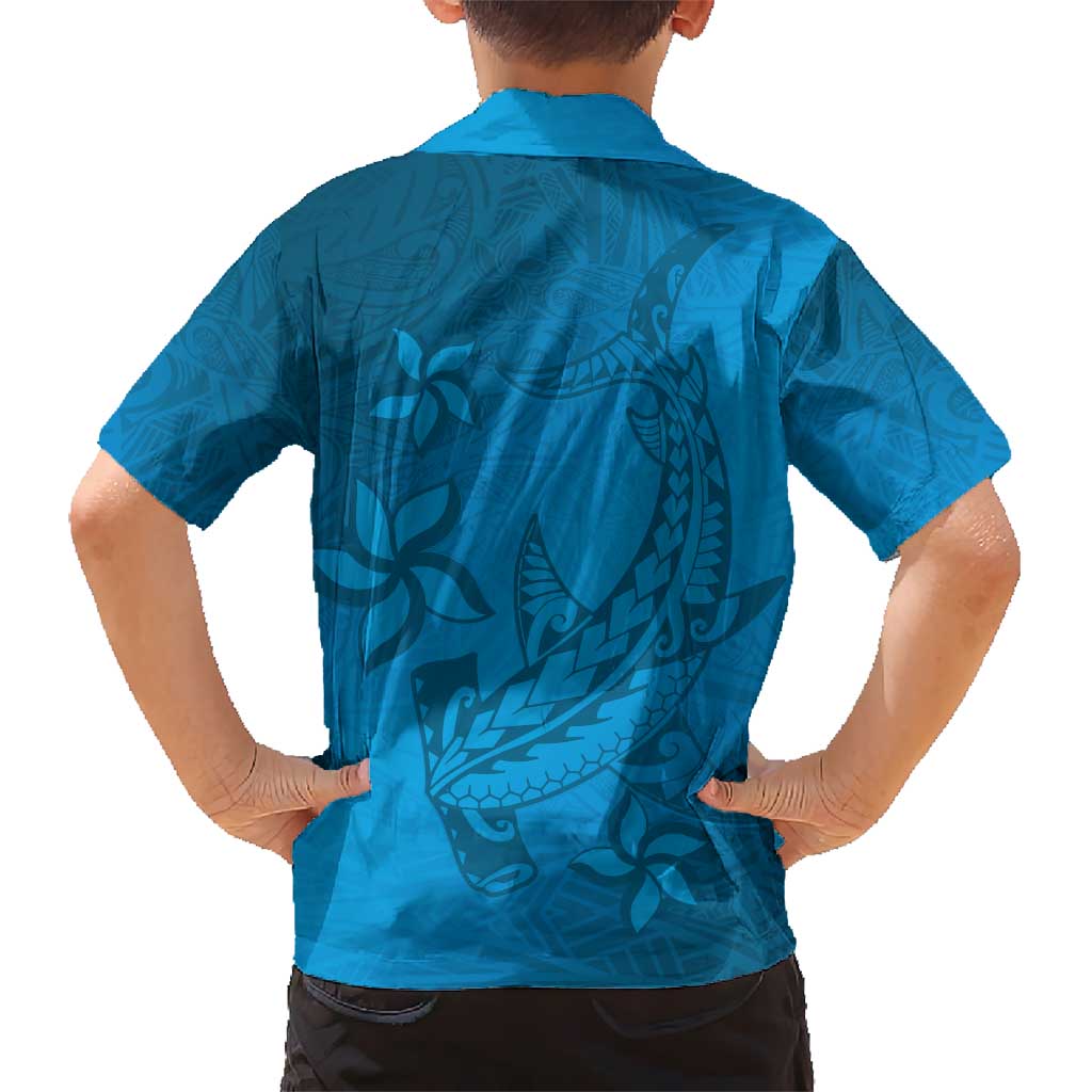 Blue Gradient Polynesia Hawaiian Shirt Hawaiian Tribal Hammerhead Shark Tattoo