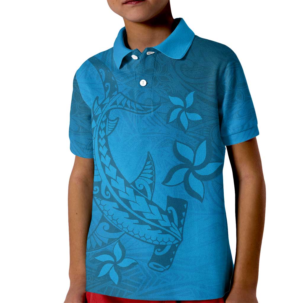 Blue Gradient Polynesia Kid Polo Shirt Hawaiian Tribal Hammerhead Shark Tattoo LT14 Kid Blue - Polynesian Pride