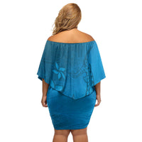 Blue Gradient Polynesia Off Shoulder Short Dress Hawaiian Tribal Hammerhead Shark Tattoo LT14 - Polynesian Pride
