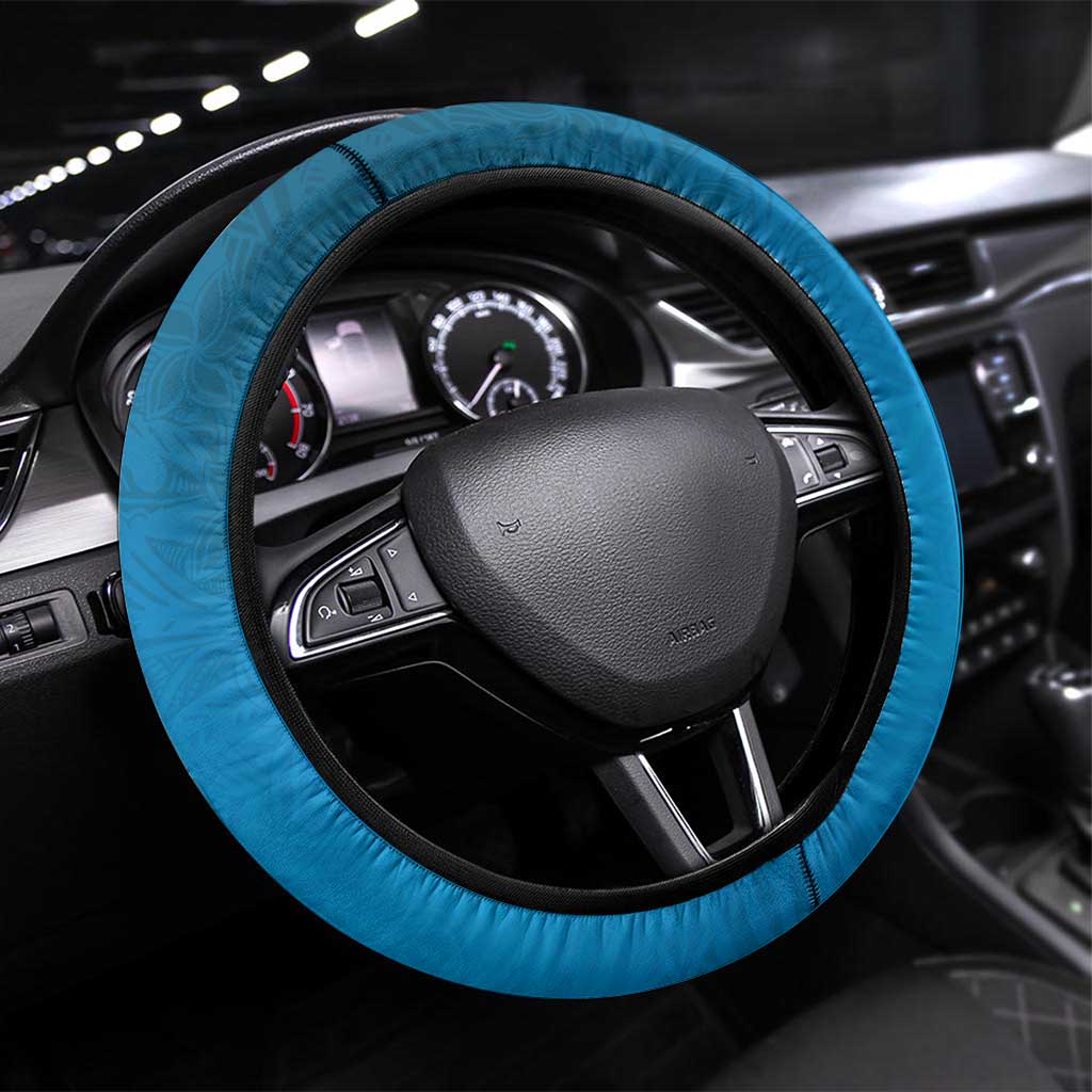 Blue Gradient Polynesia Steering Wheel Cover Hawaiian Tribal Hammerhead Shark Tattoo LT14 Universal Fit Blue - Polynesian Pride