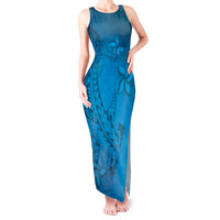 Blue Gradient Polynesia Tank Maxi Dress Hawaiian Tribal Hammerhead Shark Tattoo LT14 Women Blue - Polynesian Pride