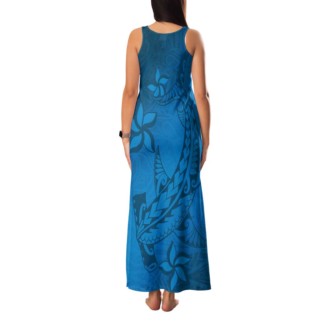 Blue Gradient Polynesia Tank Maxi Dress Hawaiian Tribal Hammerhead Shark Tattoo LT14 - Polynesian Pride