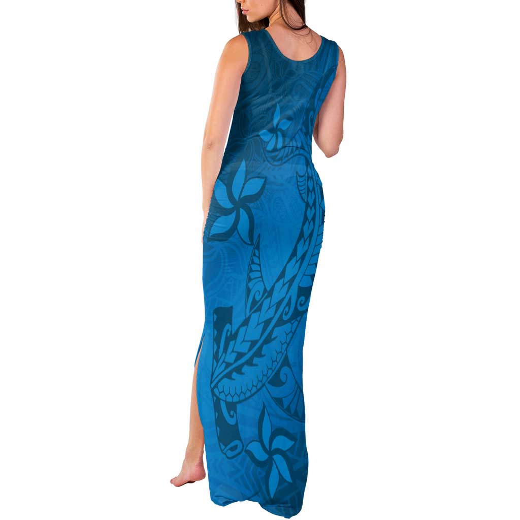 Blue Gradient Polynesia Tank Maxi Dress Hawaiian Tribal Hammerhead Shark Tattoo LT14 - Polynesian Pride