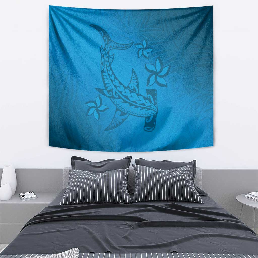 Blue Gradient Polynesia Tapestry Hawaiian Tribal Hammerhead Shark Tattoo