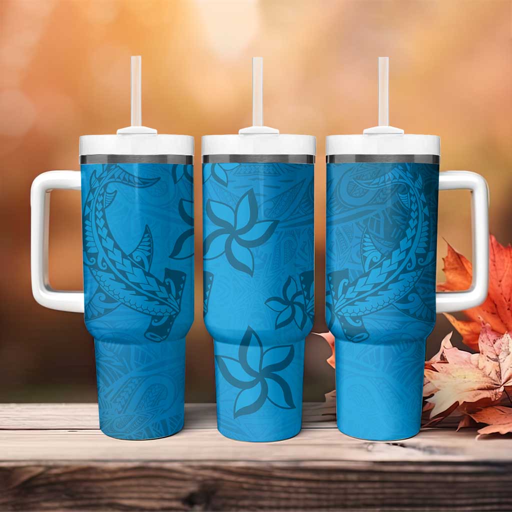 Blue Gradient Polynesia Tumbler With Handle Hawaiian Tribal Hammerhead Shark Tattoo LT14 - Polynesian Pride