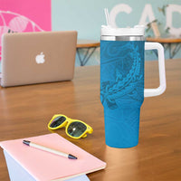 Blue Gradient Polynesia Tumbler With Handle Hawaiian Tribal Hammerhead Shark Tattoo LT14 - Polynesian Pride