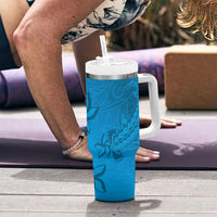 Blue Gradient Polynesia Tumbler With Handle Hawaiian Tribal Hammerhead Shark Tattoo LT14 - Polynesian Pride