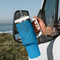 Blue Gradient Polynesia Tumbler With Handle Hawaiian Tribal Hammerhead Shark Tattoo LT14 - Polynesian Pride
