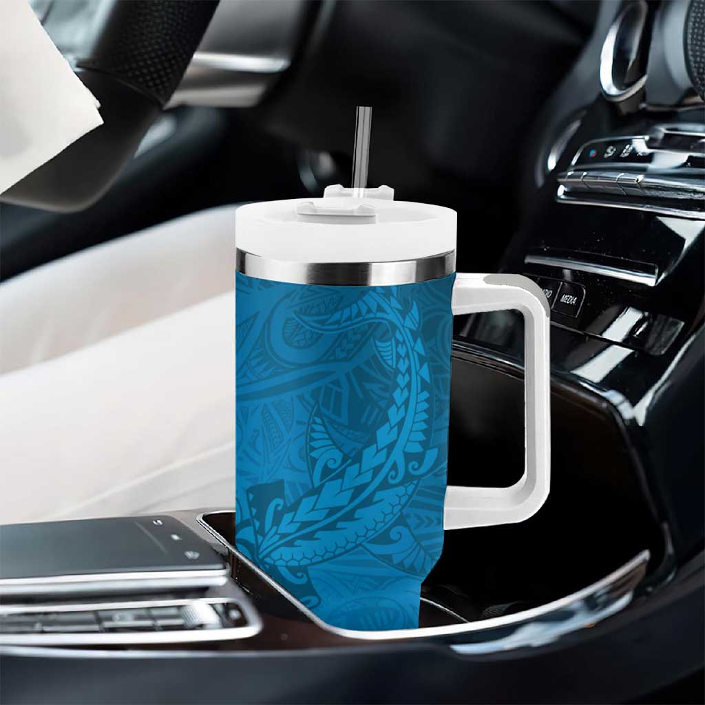 Blue Gradient Polynesia Tumbler With Handle Hawaiian Tribal Hammerhead Shark Tattoo LT14 - Polynesian Pride