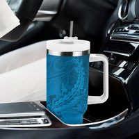 Blue Gradient Polynesia Tumbler With Handle Hawaiian Tribal Hammerhead Shark Tattoo LT14 - Polynesian Pride