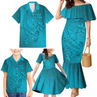 Dark Cyan Gradient Polynesia Family Matching Mermaid Dress and Hawaiian Shirt Hawaiian Tribal Hammerhead Shark Tattoo LT14 - Polynesian Pride
