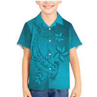 Dark Cyan Gradient Polynesia Family Matching Mermaid Dress and Hawaiian Shirt Hawaiian Tribal Hammerhead Shark Tattoo LT14 Son's Shirt Dark Cyan - Polynesian Pride