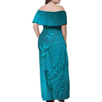 Dark Cyan Gradient Polynesia Family Matching Off Shoulder Maxi Dress and Hawaiian Shirt Hawaiian Tribal Hammerhead Shark Tattoo LT14 - Polynesian Pride
