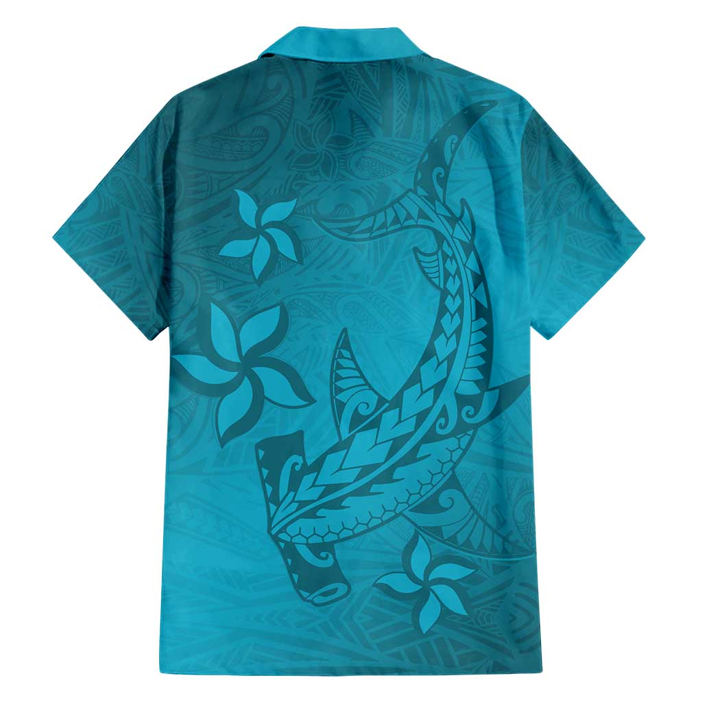 Dark Cyan Gradient Polynesia Family Matching Short Sleeve Bodycon Dress and Hawaiian Shirt Hawaiian Tribal Hammerhead Shark Tattoo LT14 - Polynesian Pride