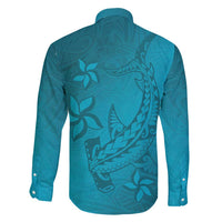 Dark Cyan Gradient Polynesia Family Matching Short Sleeve Bodycon Dress and Hawaiian Shirt Hawaiian Tribal Hammerhead Shark Tattoo LT14 - Polynesian Pride