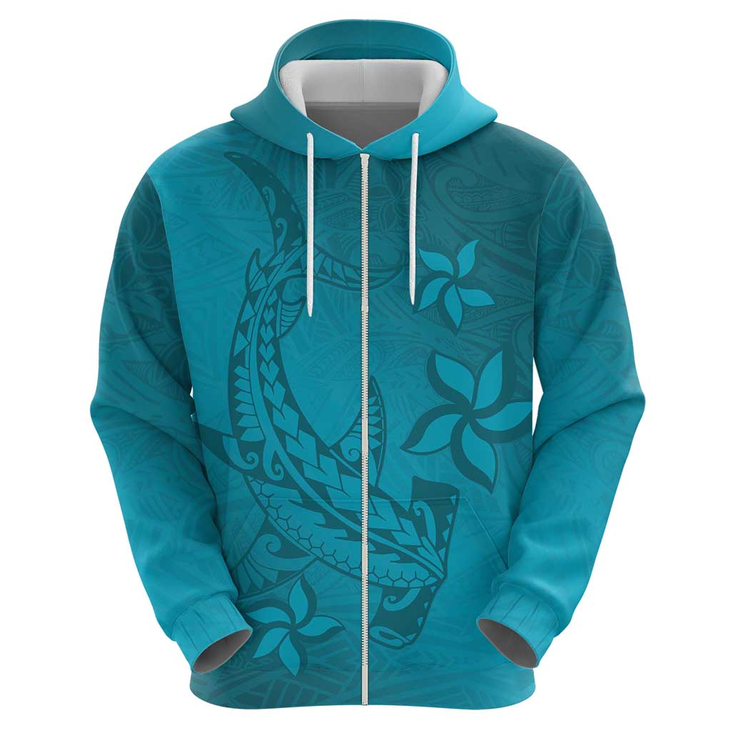 Dark Cyan Gradient Polynesia Hoodie Hawaiian Tribal Hammerhead Shark Tattoo