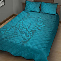 Dark Cyan Gradient Polynesia Quilt Bed Set Hawaiian Tribal Hammerhead Shark Tattoo LT14 - Polynesian Pride