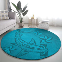 Dark Cyan Gradient Polynesia Round Carpet Hawaiian Tribal Hammerhead Shark Tattoo LT14 - Polynesian Pride