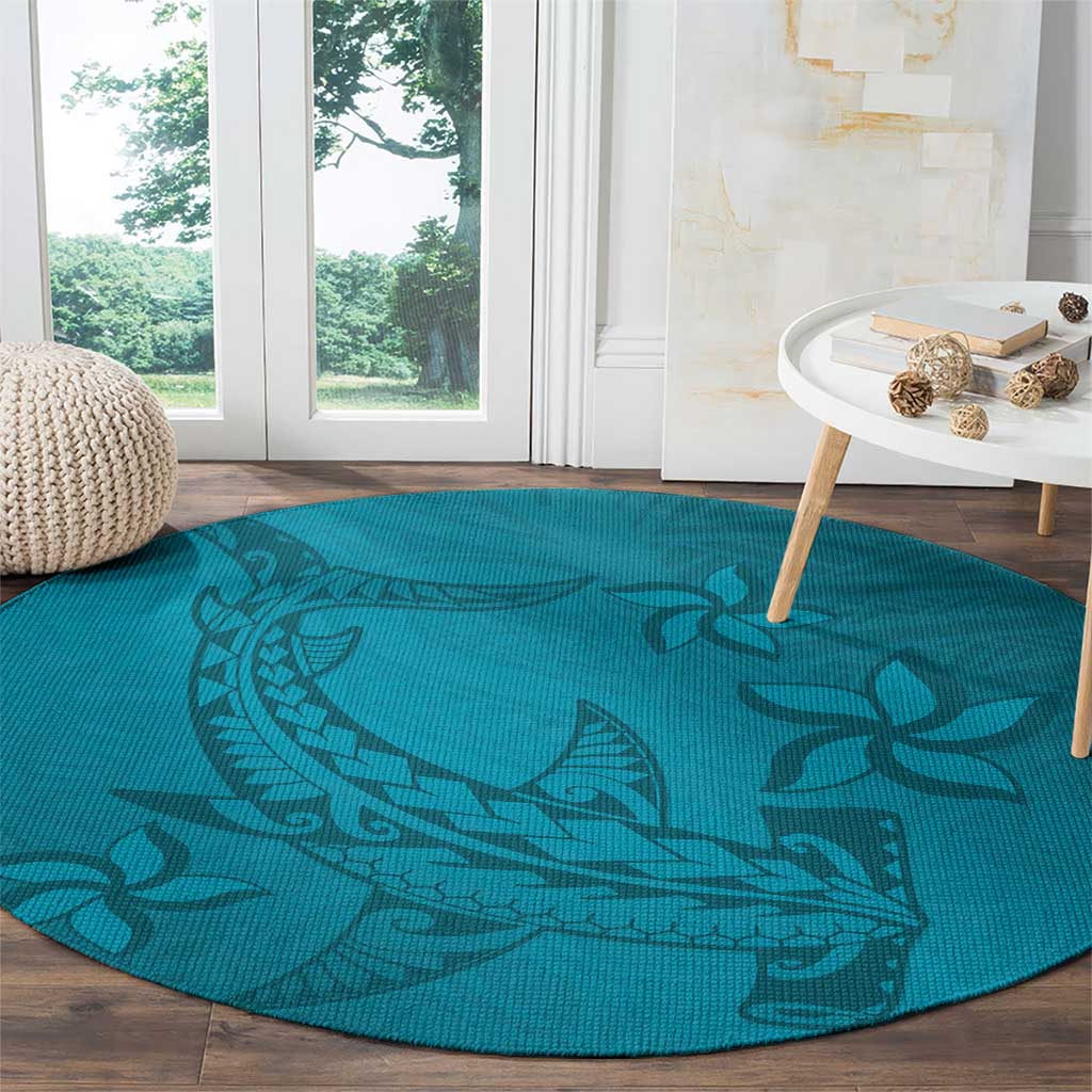Dark Cyan Gradient Polynesia Round Carpet Hawaiian Tribal Hammerhead Shark Tattoo LT14 - Polynesian Pride