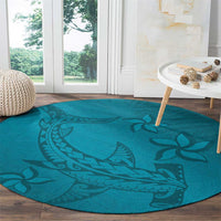Dark Cyan Gradient Polynesia Round Carpet Hawaiian Tribal Hammerhead Shark Tattoo LT14 - Polynesian Pride