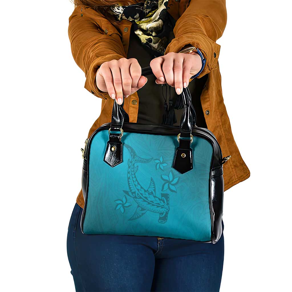 Dark Cyan Gradient Polynesia Shoulder Handbag Hawaiian Tribal Hammerhead Shark Tattoo LT14 One Size Dark Cyan - Polynesian Pride