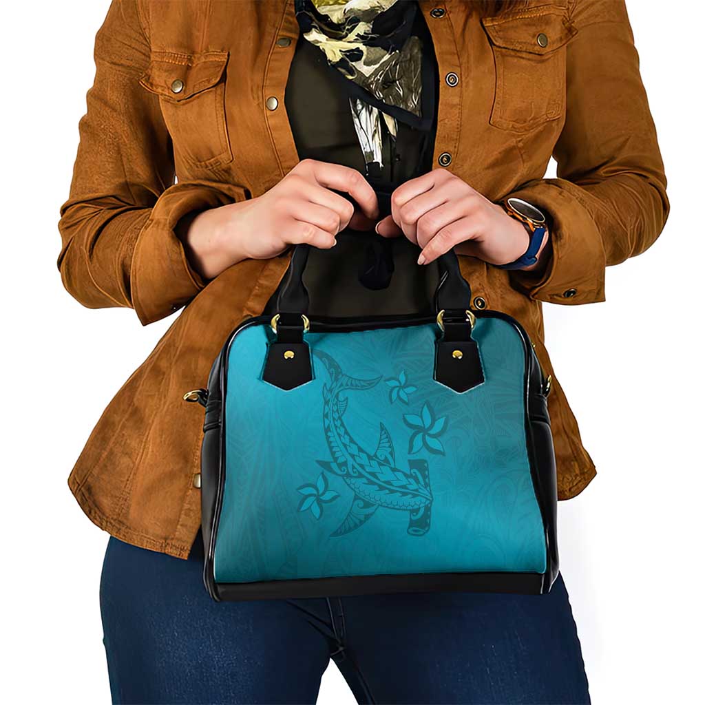 Dark Cyan Gradient Polynesia Shoulder Handbag Hawaiian Tribal Hammerhead Shark Tattoo LT14 - Polynesian Pride