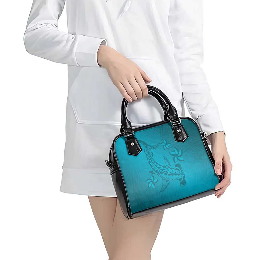 Dark Cyan Gradient Polynesia Shoulder Handbag Hawaiian Tribal Hammerhead Shark Tattoo LT14 - Polynesian Pride