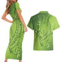 Green Gradient Polynesia Couples Matching Short Sleeve Bodycon Dress and Hawaiian Shirt Hawaiian Tribal Hammerhead Shark Tattoo LT14 - Polynesian Pride