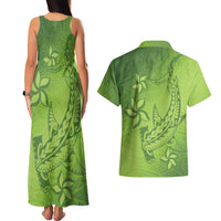 Green Gradient Polynesia Couples Matching Tank Maxi Dress and Hawaiian Shirt Hawaiian Tribal Hammerhead Shark Tattoo LT14 - Polynesian Pride
