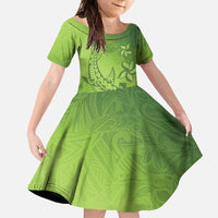 Green Gradient Polynesia Family Matching Long Sleeve Bodycon Dress and Hawaiian Shirt Hawaiian Tribal Hammerhead Shark Tattoo LT14 Daughter's Dress Green - Polynesian Pride