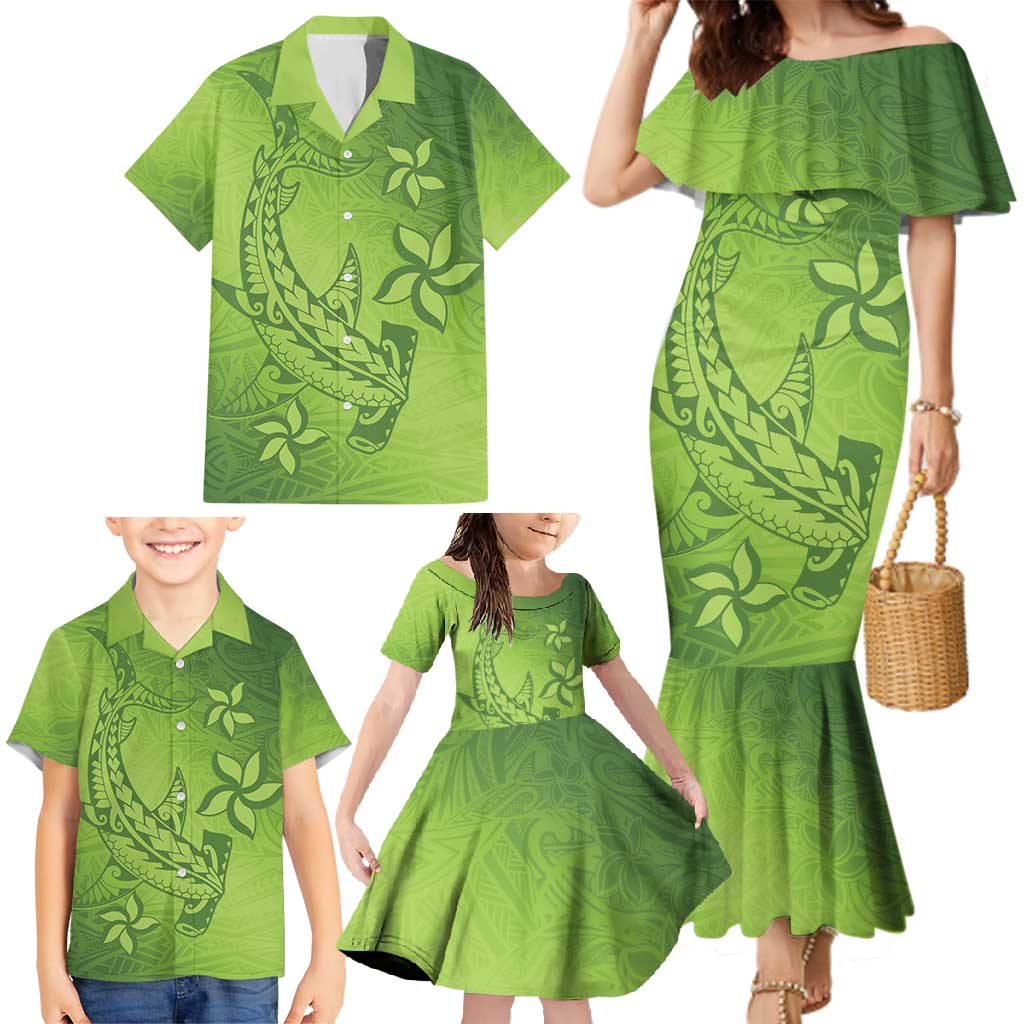 Green Gradient Polynesia Family Matching Mermaid Dress and Hawaiian Shirt Hawaiian Tribal Hammerhead Shark Tattoo LT14 - Polynesian Pride