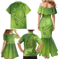 Green Gradient Polynesia Family Matching Mermaid Dress and Hawaiian Shirt Hawaiian Tribal Hammerhead Shark Tattoo LT14 - Polynesian Pride