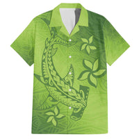 Green Gradient Polynesia Family Matching Off The Shoulder Long Sleeve Dress and Hawaiian Shirt Hawaiian Tribal Hammerhead Shark Tattoo LT14 Dad's Shirt - Short Sleeve Green - Polynesian Pride