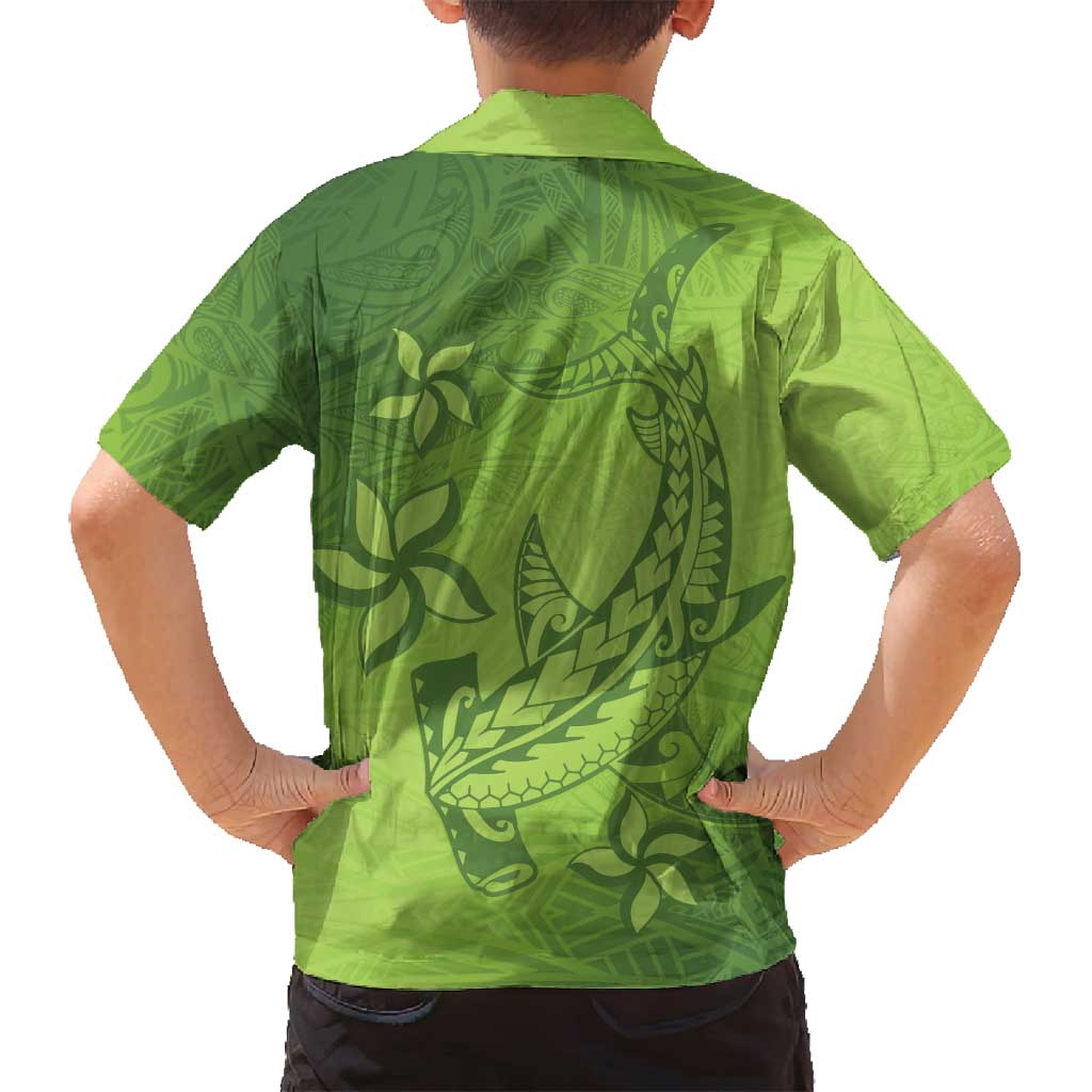 Green Gradient Polynesia Family Matching Off Shoulder Maxi Dress and Hawaiian Shirt Hawaiian Tribal Hammerhead Shark Tattoo LT14 - Polynesian Pride