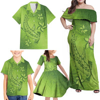 Green Gradient Polynesia Family Matching Off Shoulder Maxi Dress and Hawaiian Shirt Hawaiian Tribal Hammerhead Shark Tattoo LT14 - Polynesian Pride