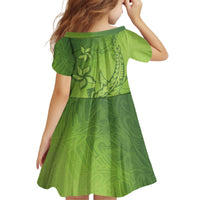 Green Gradient Polynesia Family Matching Off Shoulder Short Dress and Hawaiian Shirt Hawaiian Tribal Hammerhead Shark Tattoo LT14 - Polynesian Pride