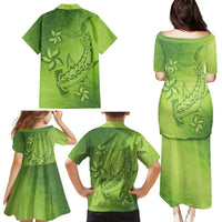 Green Gradient Polynesia Family Matching Puletasi and Hawaiian Shirt Hawaiian Tribal Hammerhead Shark Tattoo LT14 - Polynesian Pride