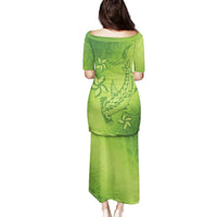 Green Gradient Polynesia Family Matching Puletasi and Hawaiian Shirt Hawaiian Tribal Hammerhead Shark Tattoo LT14 - Polynesian Pride