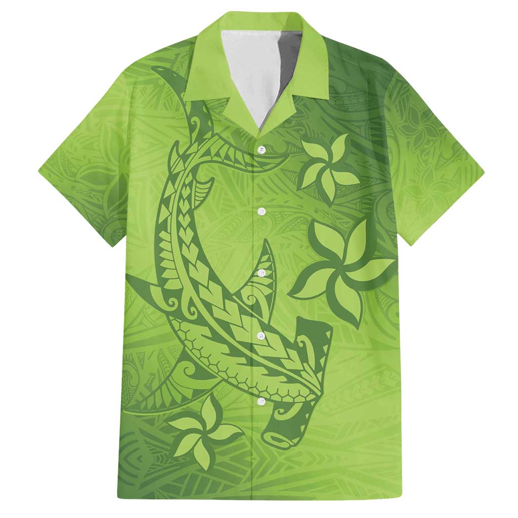 Green Gradient Polynesia Family Matching Summer Maxi Dress and Hawaiian Shirt Hawaiian Tribal Hammerhead Shark Tattoo LT14 Dad's Shirt - Short Sleeve Green - Polynesian Pride
